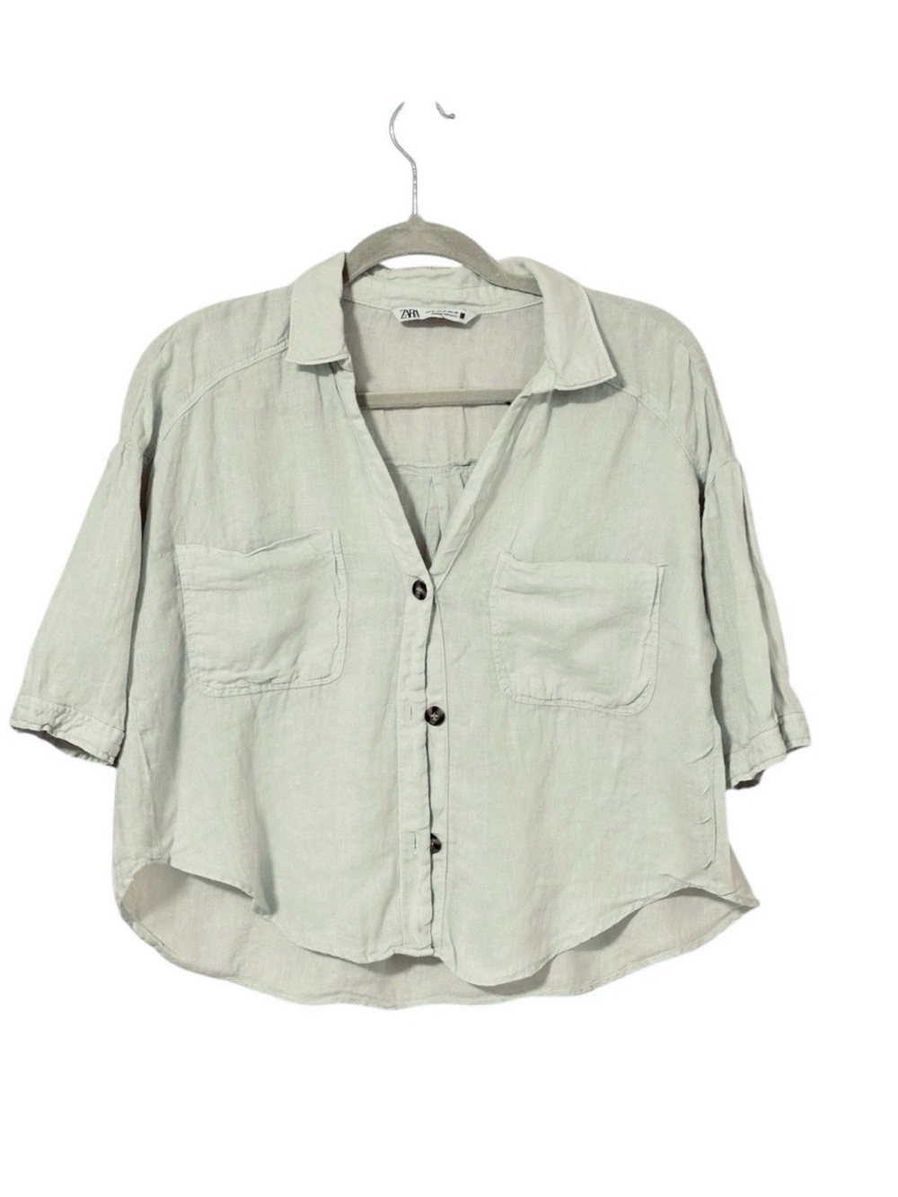 Zara Light Sage Green Button-Up Shirt